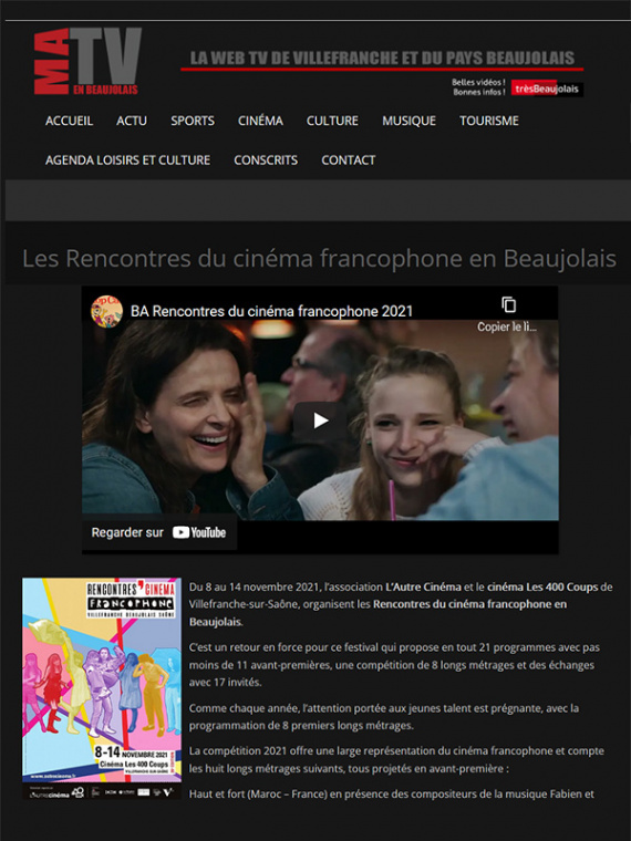 Rencontres du cinéma francophone en Beaujolais - Ma TV en Beaujolais